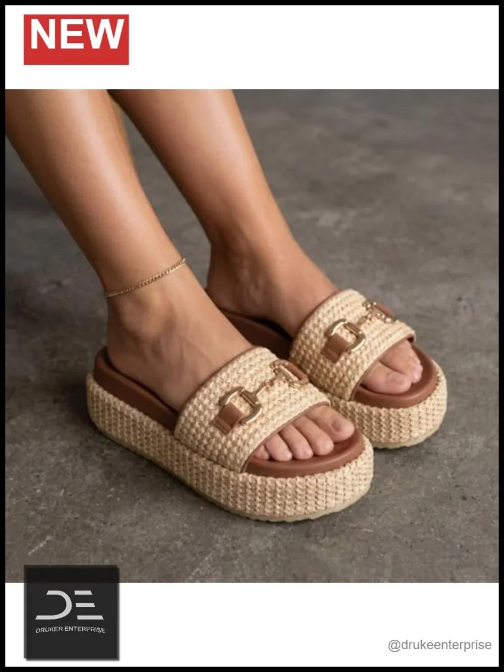Woven Raffia Platform Sandals Espadrilles Slip On Boho Straw Slides